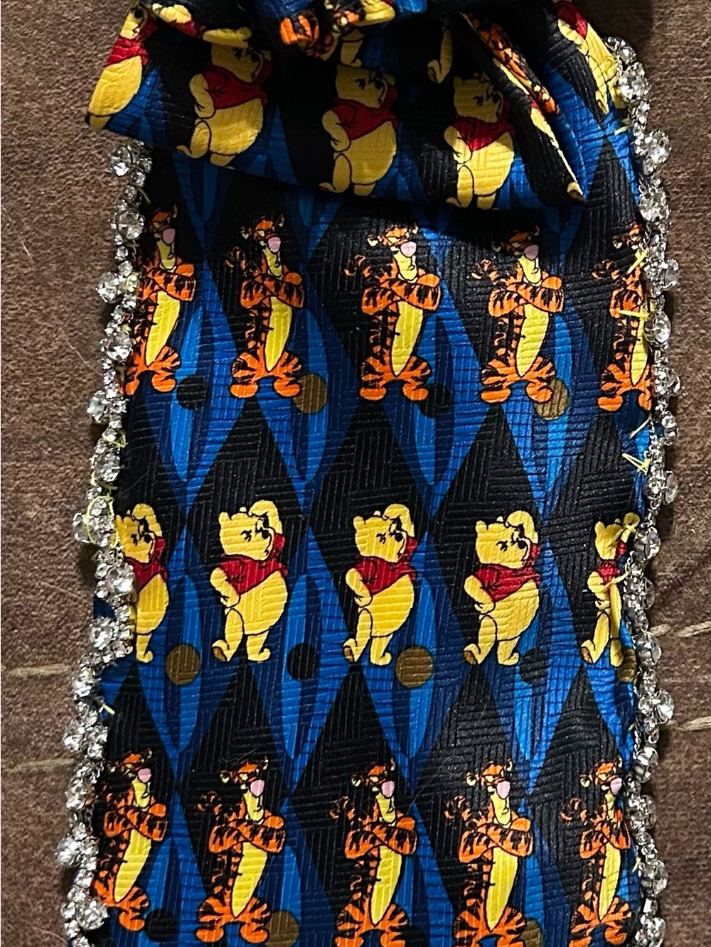 Kids Winnie the Pooh & Tigger Blue Printed necktie necklace Crystal Trim
